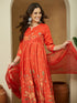 Janasya Women's Red Cotton Blend Floral Printed Anarkali Kurta Set